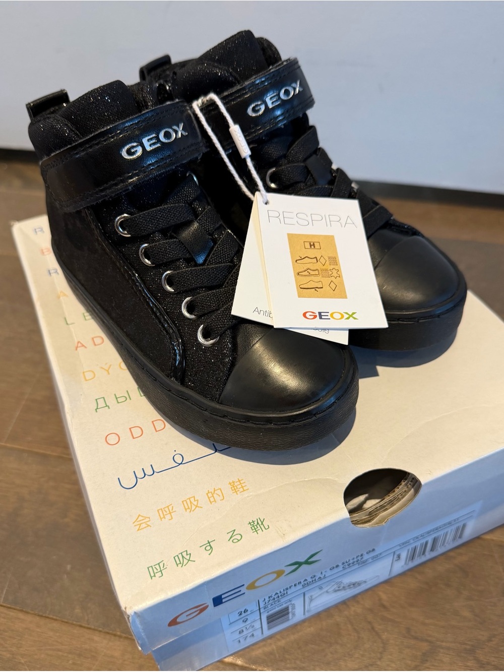 Geox Black Kids High-Top Sneakers with Velcro Strap